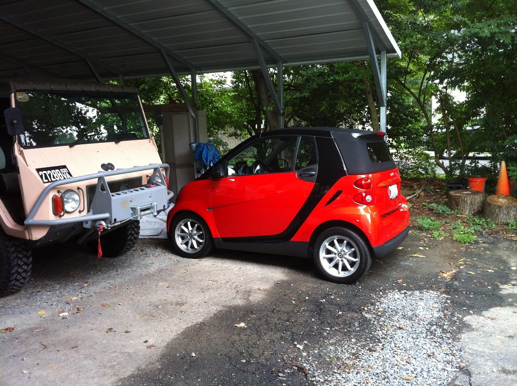My current guard and winch set up. The SMART car is the fiance's (Just sayin)